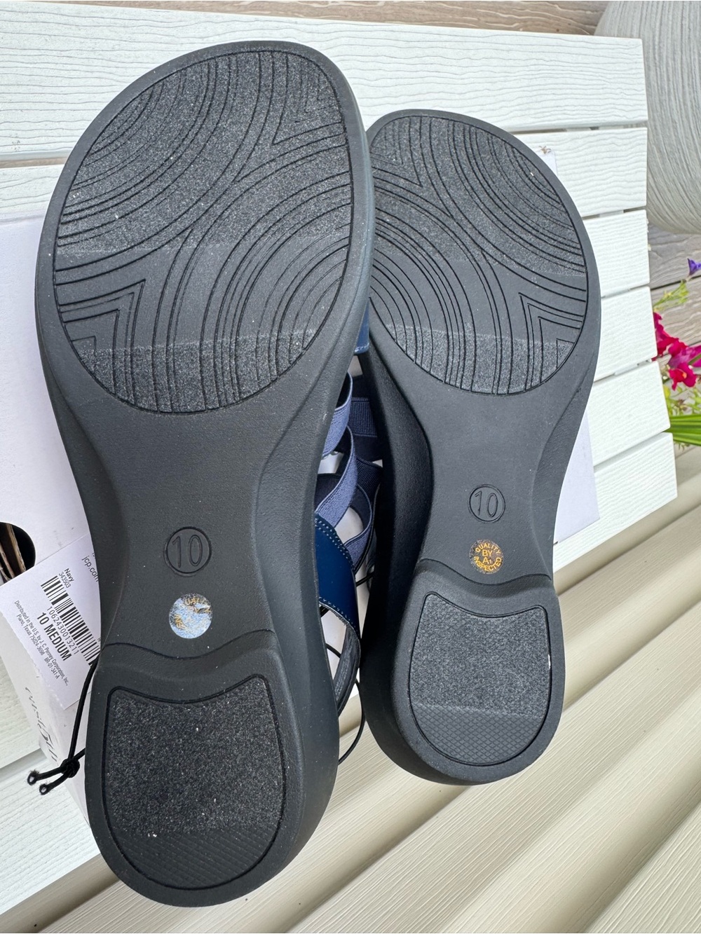 β¨Brand New! βEast 5thβ Navy Strappy Wedge Sandals with Memory Foam. Size 10. - Picture 8 of 8